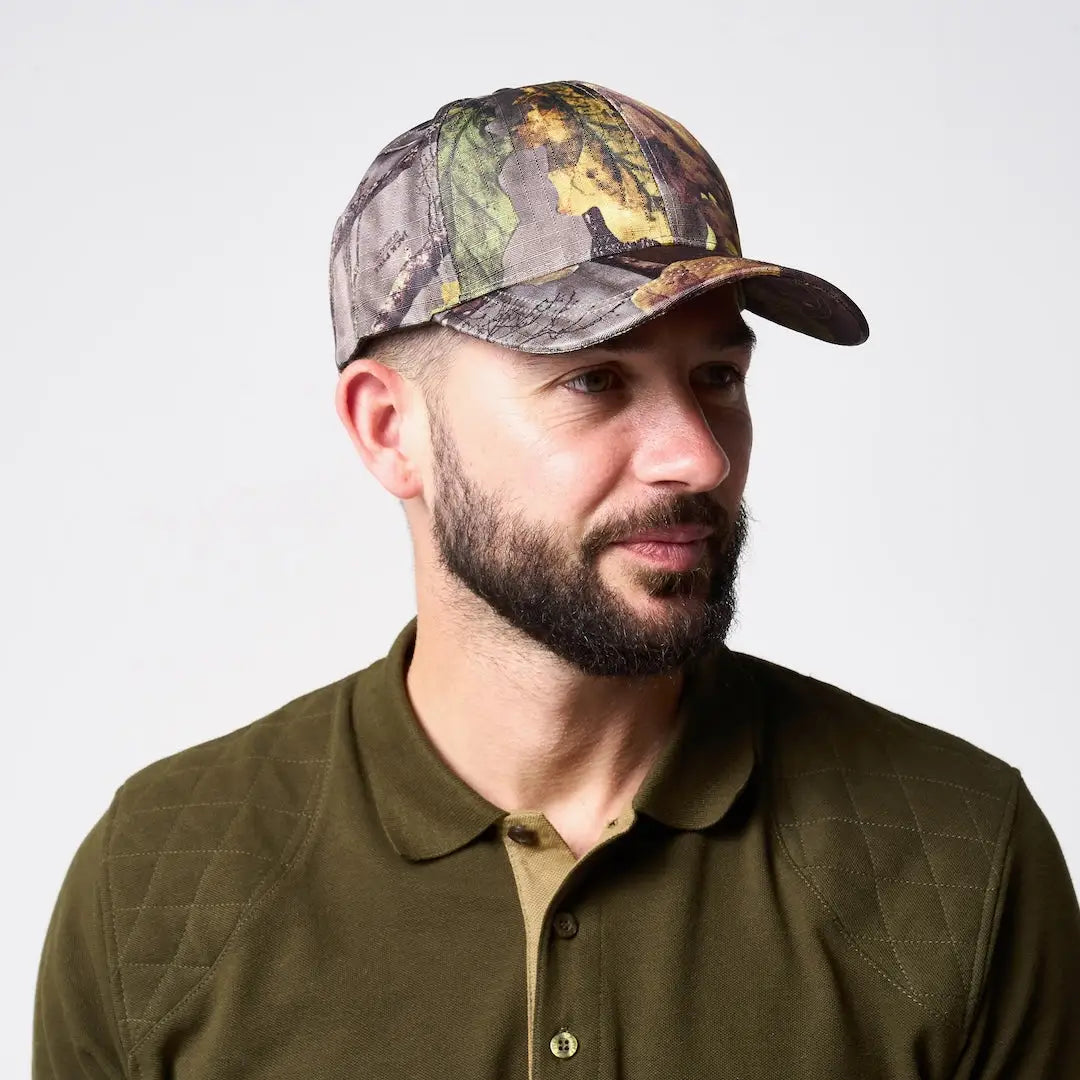Jack Pyke panel baseball hat with camouflage pattern and curved brim