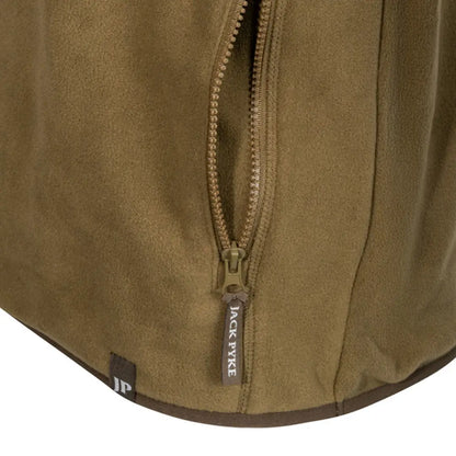 Close-up of Jack Pyke Bleasdale Half-Zip Fleece Top with open zipper and Jack Pyke pull