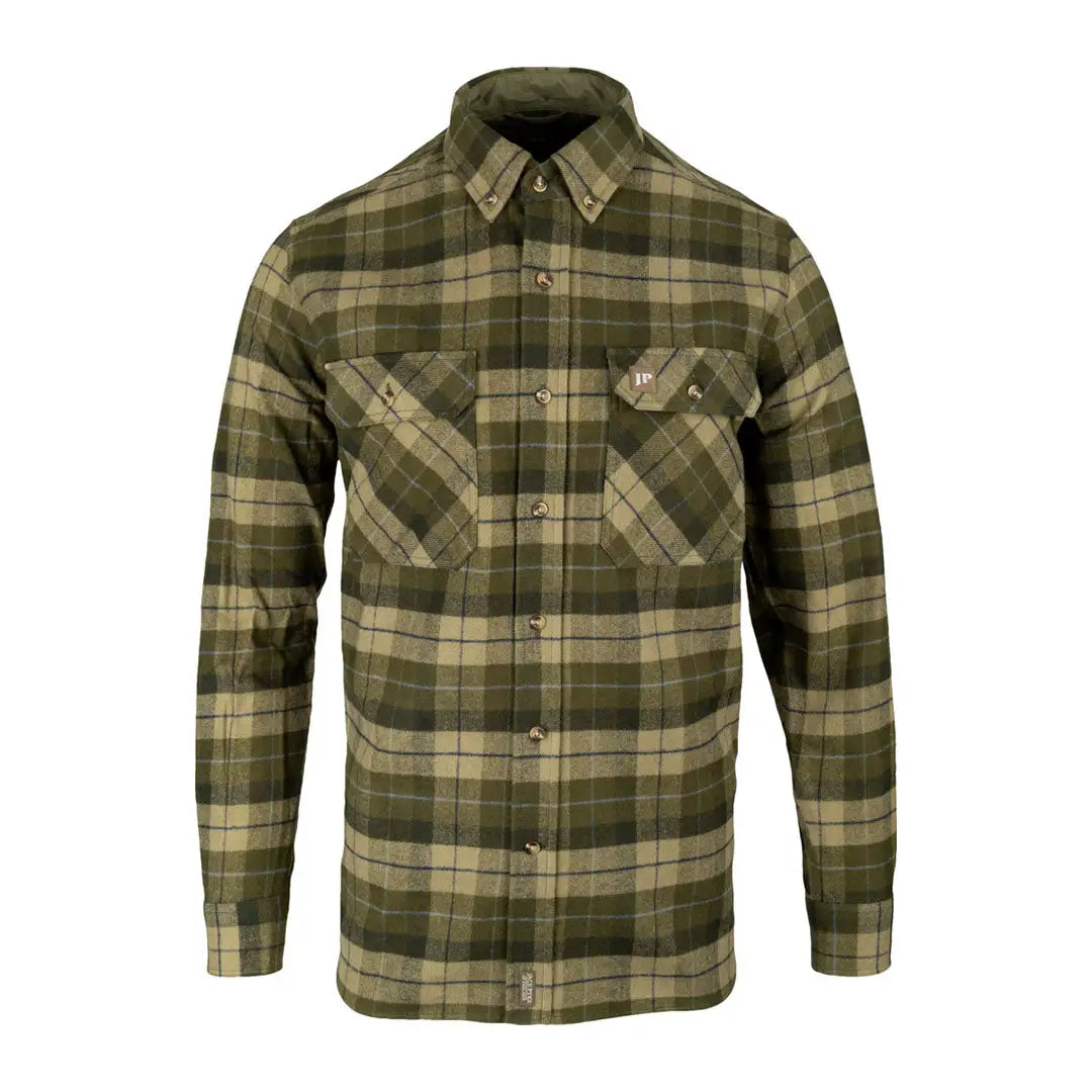Jack Pyke Bleasdale Heavy Flannel Shirt in green and tan plaid design