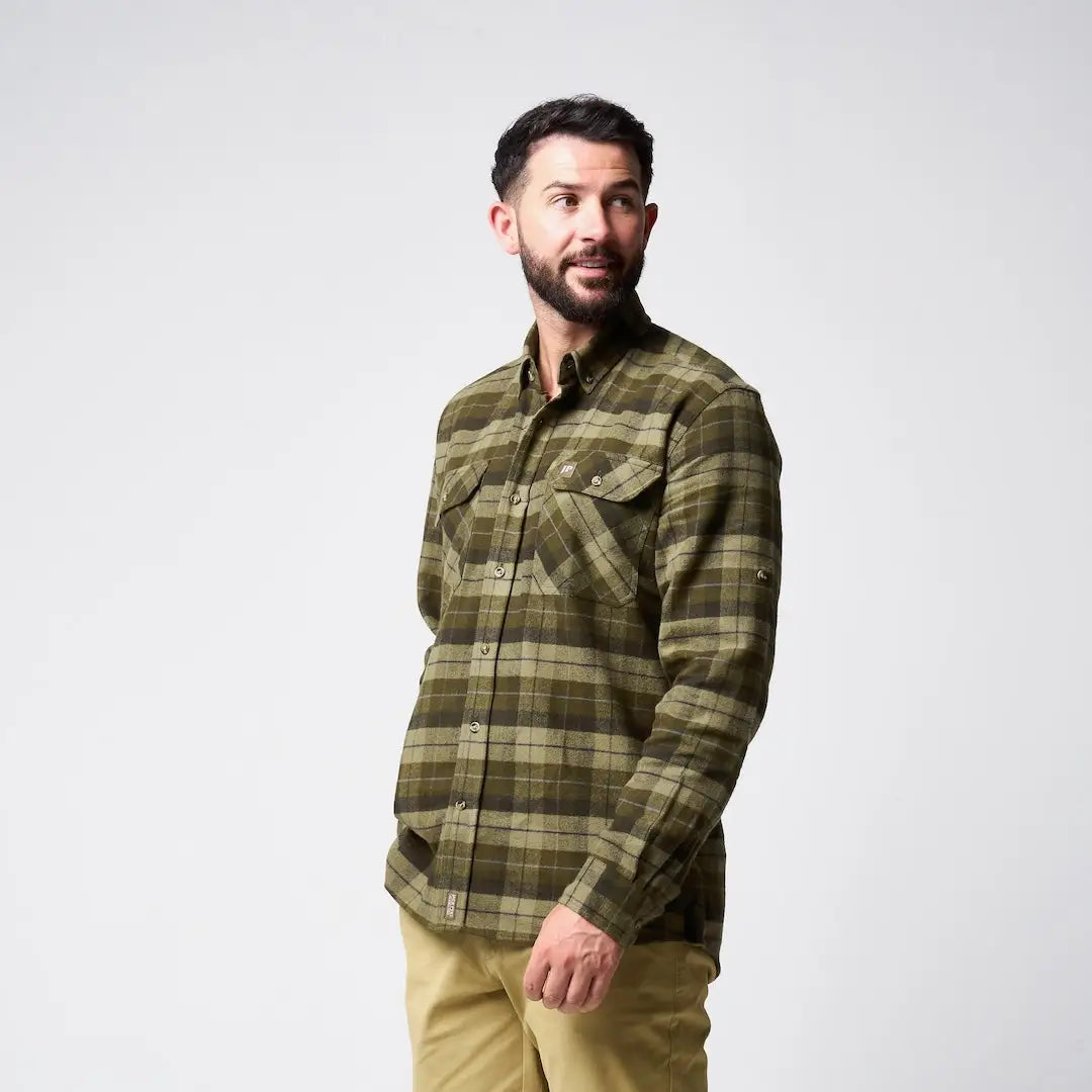 Jack Pyke Bleasdale Heavy olive brown plaid flannel shirt