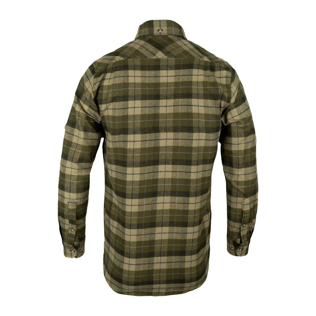Jack Pyke Bleasdale Heavy Flannel Shirt in green and beige plaid design