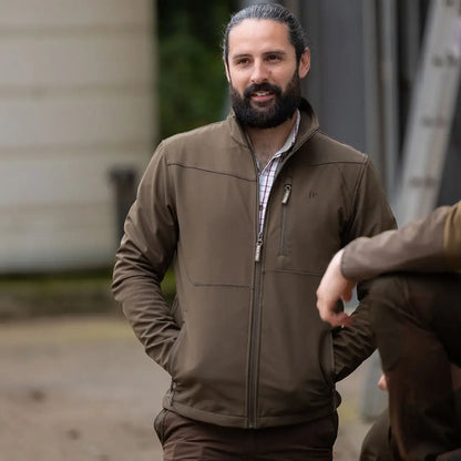 Brown zip-up jacket from Jack Pyke Bleasdale Softshell for stylish outdoor adventures