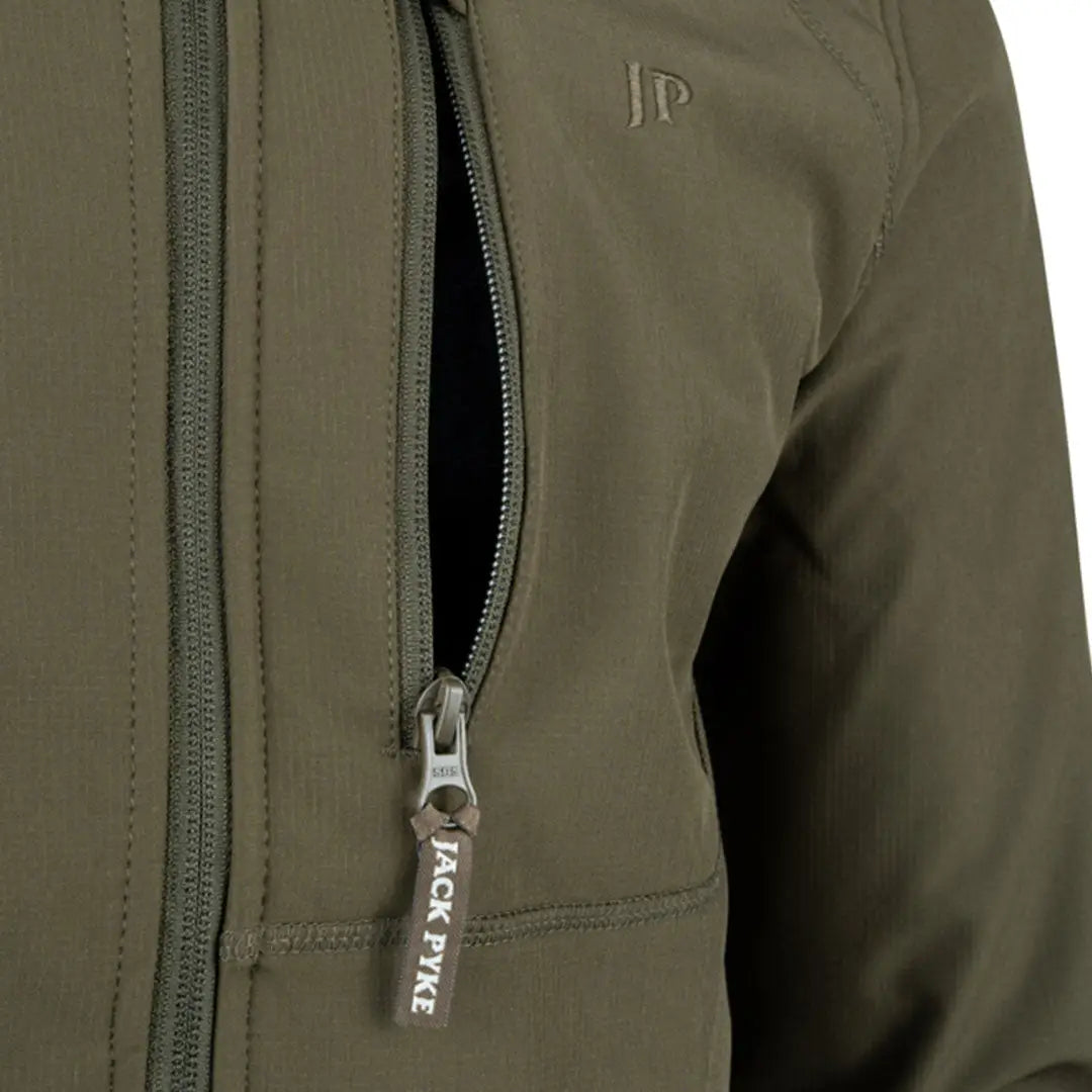 Olive green Jack Pyke Bleasdale Softshell Jacket with a zippered pocket
