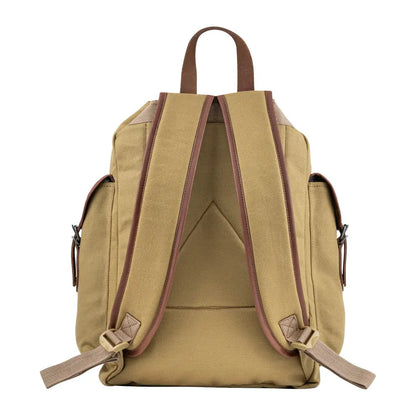 Beige Jack Pyke Canvas Day Pack with brown leather trim and multiple pockets