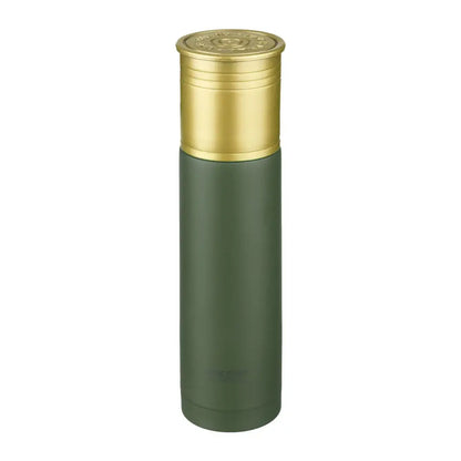 Jack Pyke Cartridge Flask with green body and gold cap, perfect for outdoor adventures