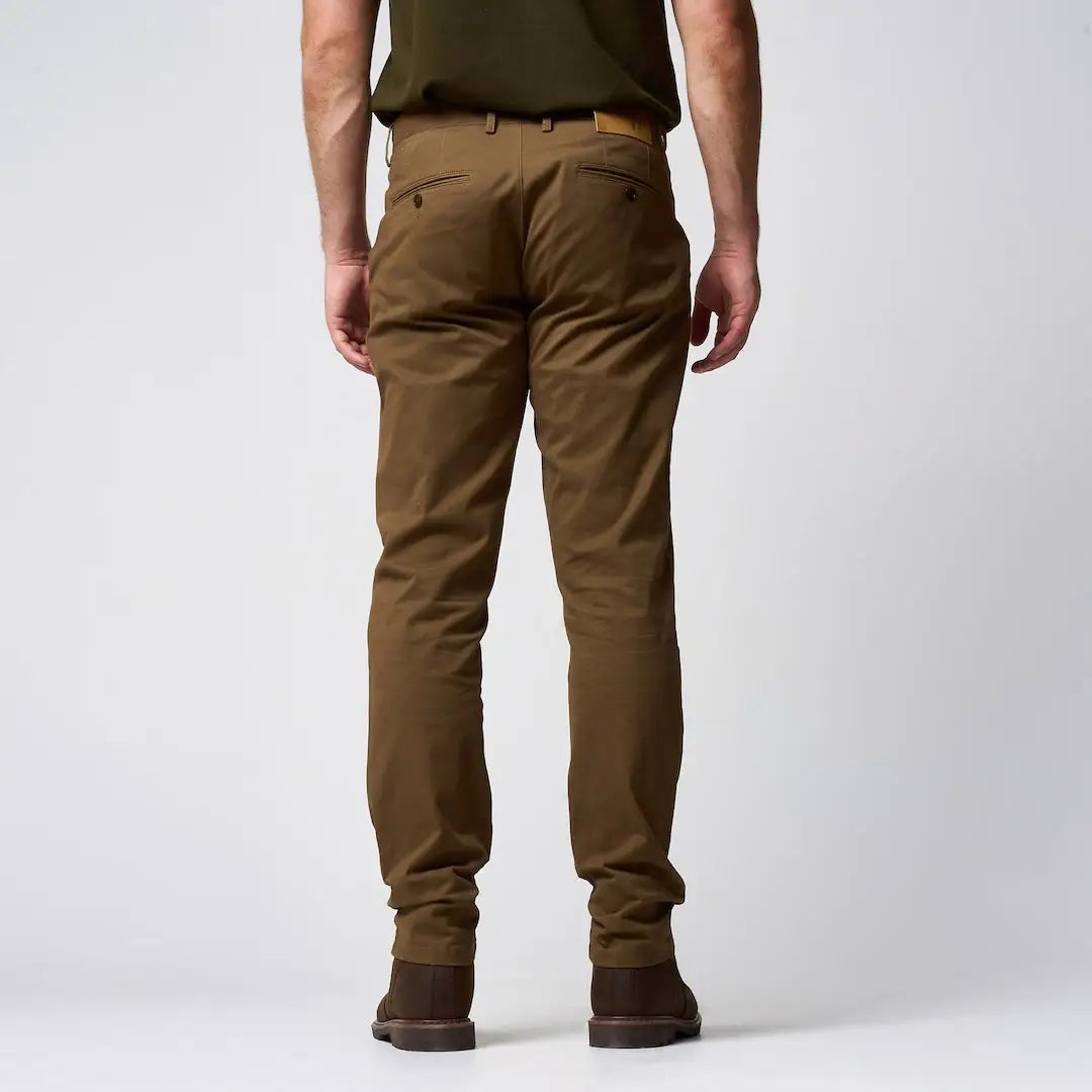 Jack Pyke Chino trousers in brown with subtle texture and tan leather belt loop