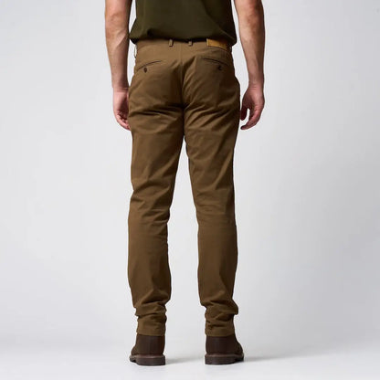 Jack Pyke Chino trousers in brown with subtle texture and tan leather belt loop