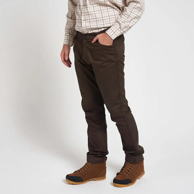 Slim fit Jack Pyke cotton stretch trousers in dark brown with subtle stitching