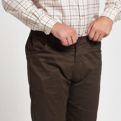 Jack Pyke cotton stretch trousers in brown chino relaxed fit with elastic waistband