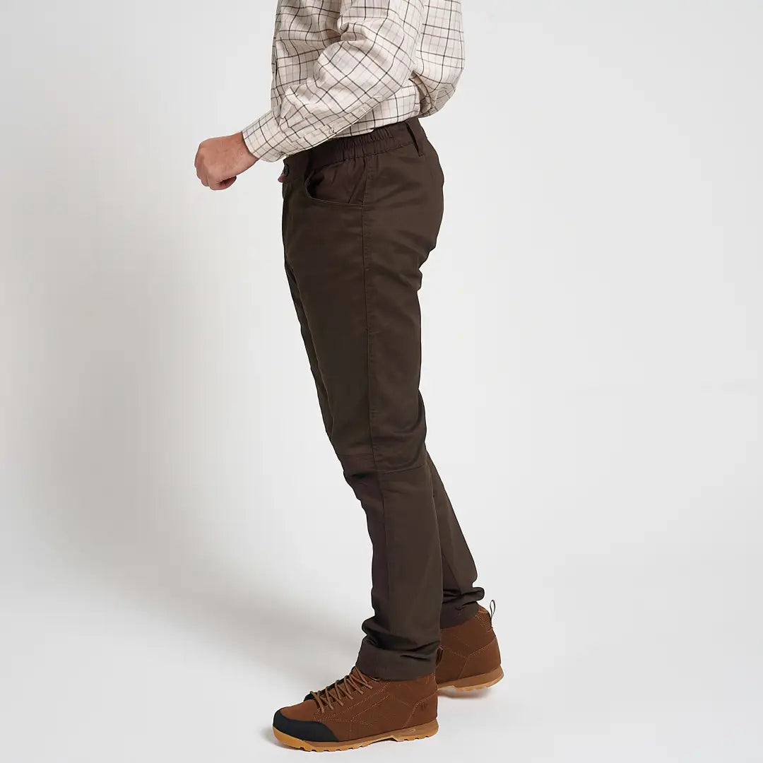 Slim-fit Jack Pyke cotton stretch trousers in dark brown with relaxed waistband