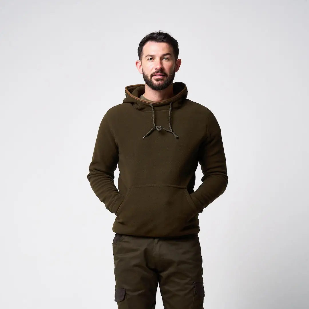 Jack Pyke Country Fleece Hoodie in olive green with hood and pocket