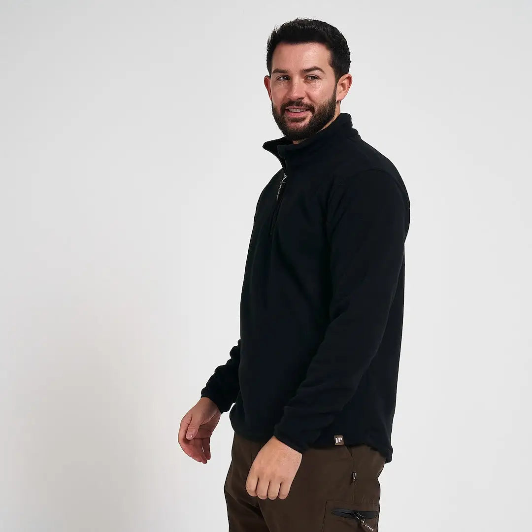Jack Pyke Country Fleece Top: black quarter-zip pullover
