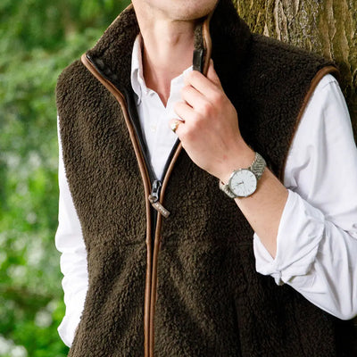 Brown fleece vest with leather trim from Jack Pyke Countryman Chunky Fleece Gilet