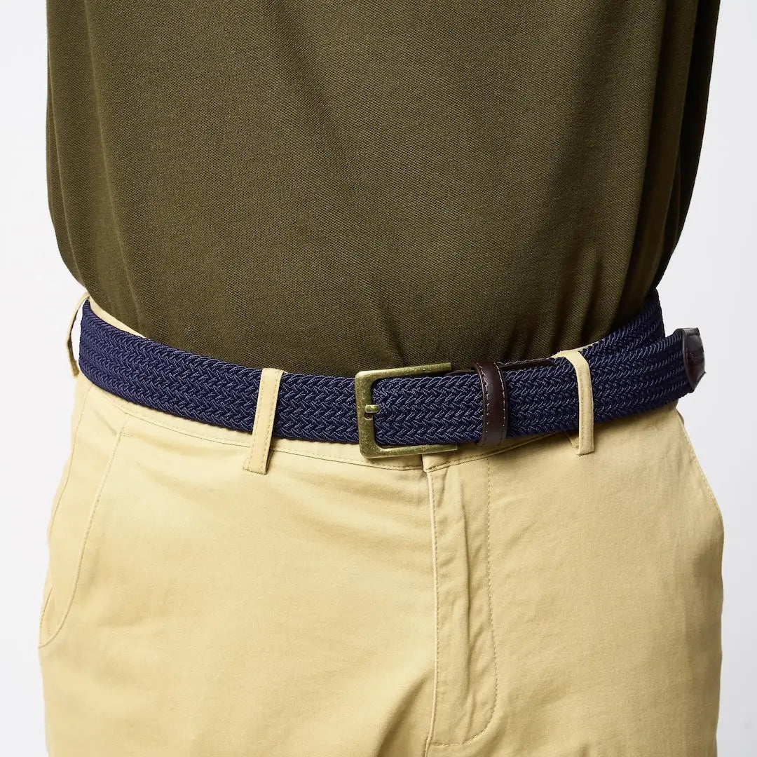 Jack Pyke Countryman elasticated belt in navy blue weave with brass buckle