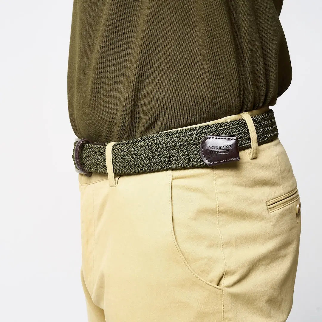 Jack Pyke Countryman elasticated belt in olive green with Rock & Roll leather tab