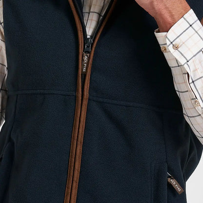 Dark navy Jack Pyke Countryman Fleece Gilet with brown zipper, 300gsm micro fleece