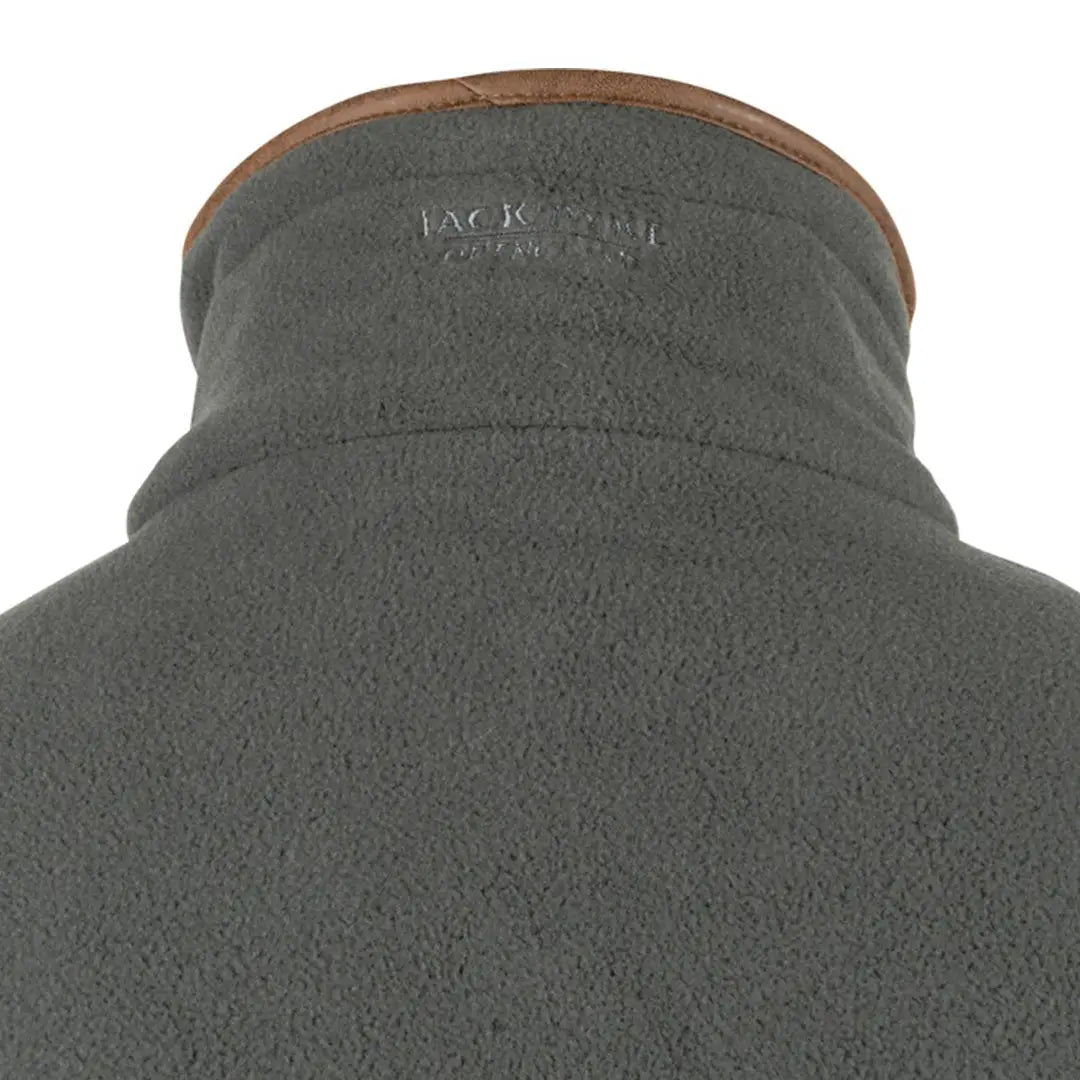 Dark grey 300gsm micro fleece gilet with brown leather collar and Jack Wills branding