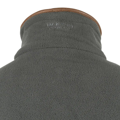 Dark grey 300gsm micro fleece gilet with brown leather collar and Jack Wills branding