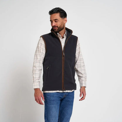 Dark navy Jack Pyke Countryman 300gsm micro fleece gilet with brown trim