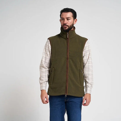 Jack Pyke Countryman Fleece Gilet in olive green with 300gsm micro fleece, nubuck piping, and two lower zipped pockets