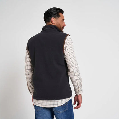 Jack Pyke Countryman 300gsm micro fleece gilet in black with brown leather trim