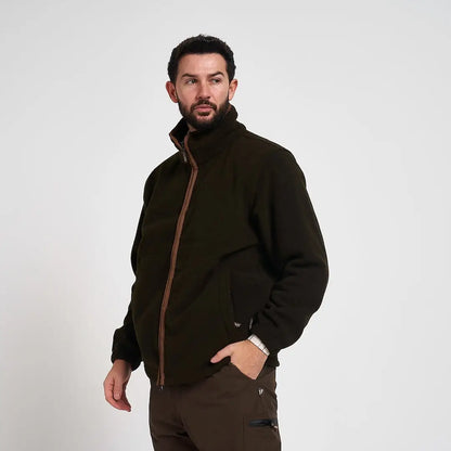 Jack Pyke Countryman fleece jacket in dark olive green with tan zipper trim