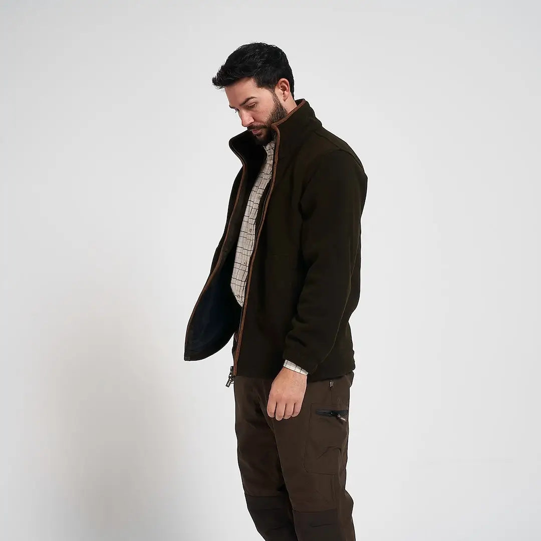 Jack Pyke Countryman fleece jacket in dark brown with high collar and zipper