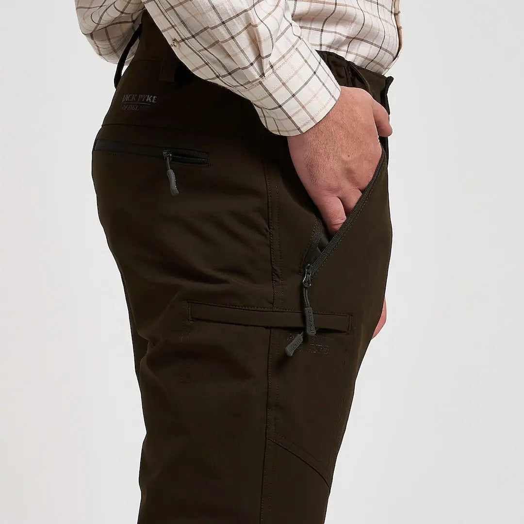 Dark olive Jack Pyke Dalesman stretch trousers with zip pockets