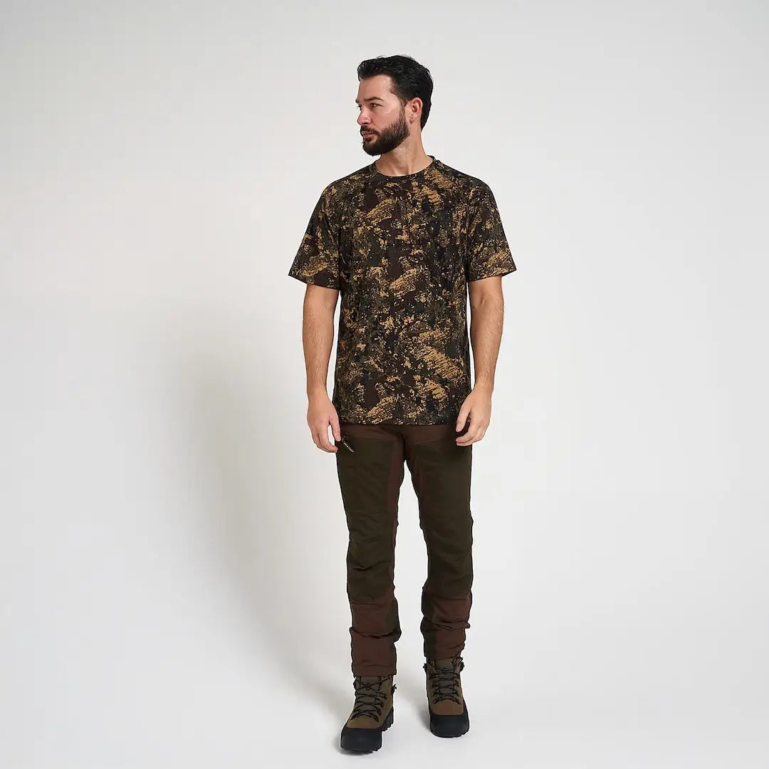 Jack Pyke digital camo t-shirt with intricate brown and gold pattern