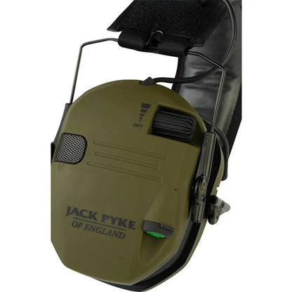 Olive green Jack Pyke Electronic Ear Defenders for hearing protection and comfort