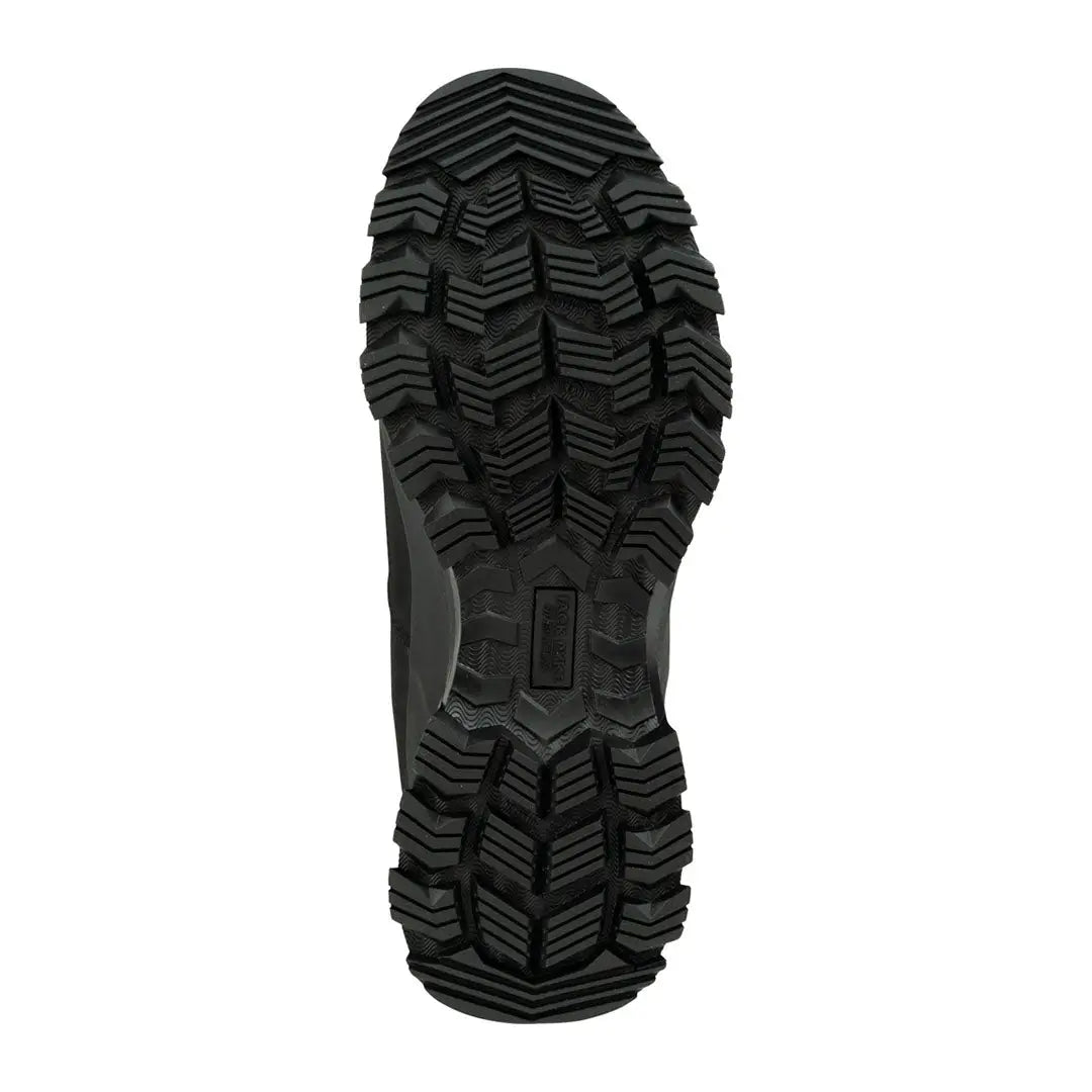 Black boot sole with deep treads from Jack Pyke Field Boots for improved traction