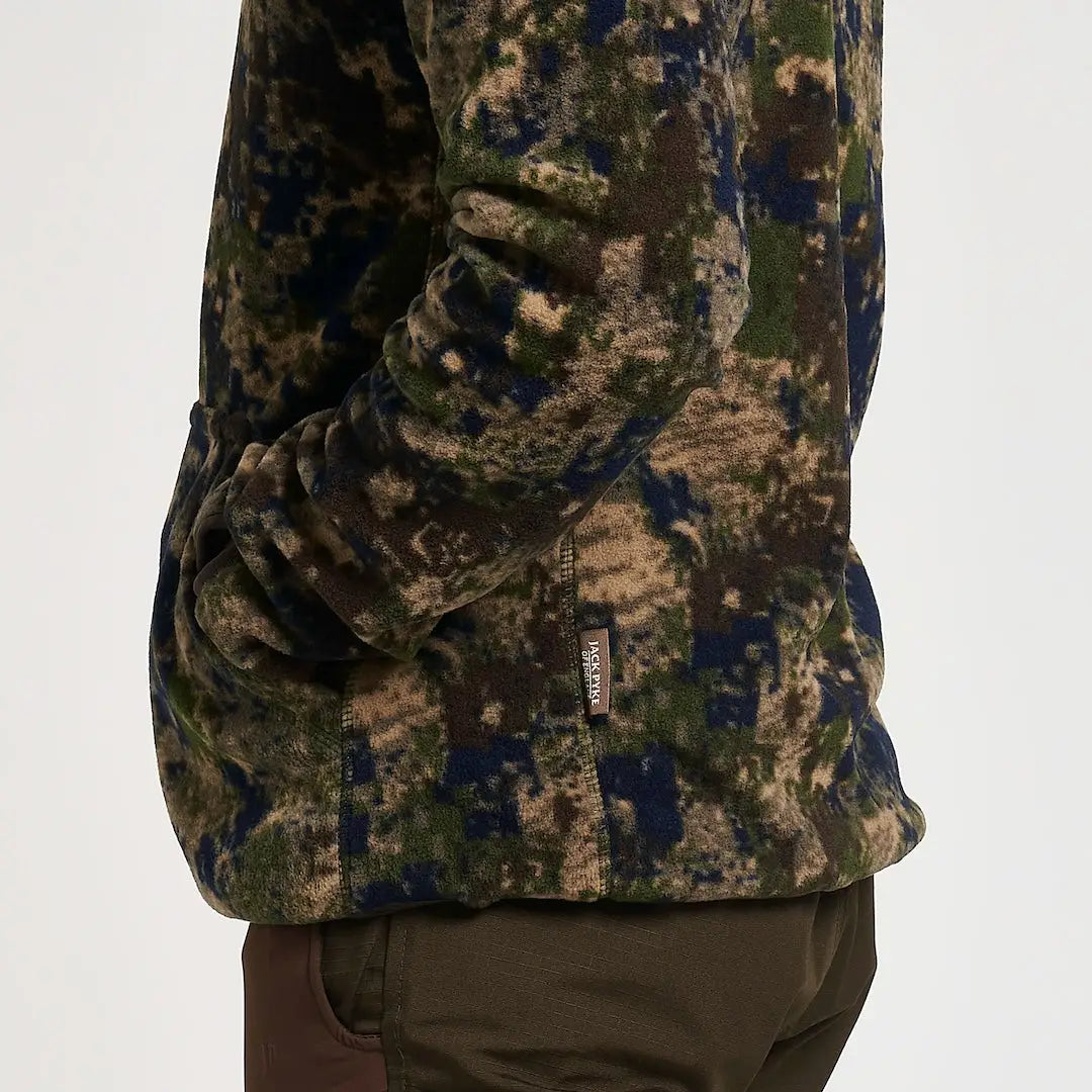 Jack Pyke Fieldman fleece hoodie in woodland camo with green, brown, navy shades