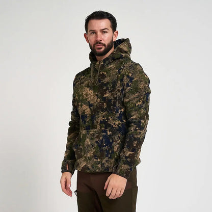 Man in Jack Pyke Fieldman Fleece Hoodie with camo pattern