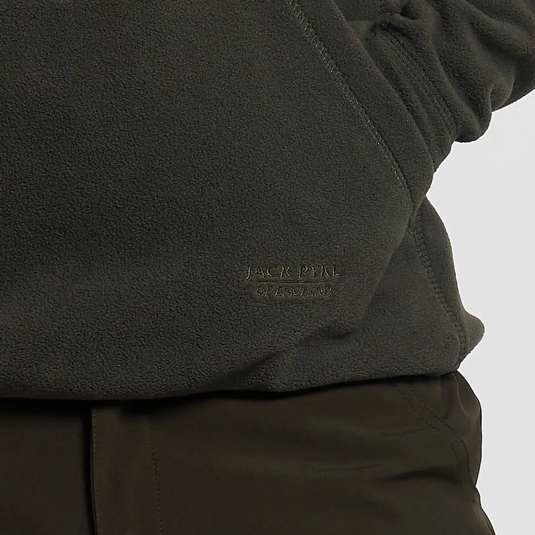 Dark olive green Jack Pyke Fieldman fleece hoodie with textured surface and embroidered branding