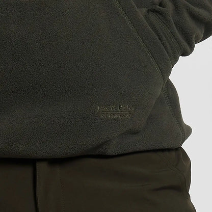Dark olive green Jack Pyke Fieldman fleece hoodie with textured surface and embroidered branding