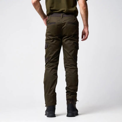 Jack Pyke Fieldman olive green cargo pants with pockets and brown waistband