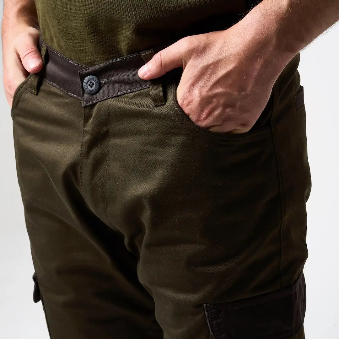 Jack Pyke Fieldman trousers in dark olive green with black waistband