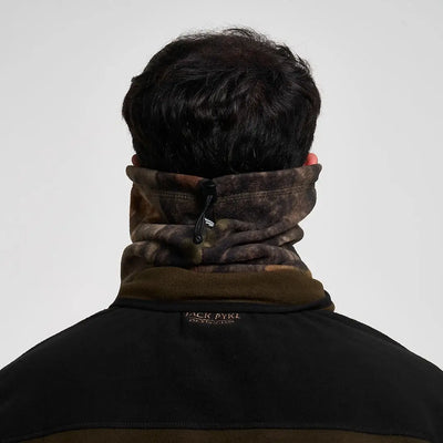 Jack Pyke fleece neck gaiter in camouflage with olive lining