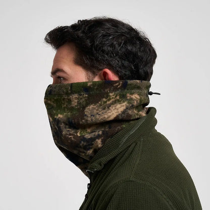 Camouflage Jack Pyke fleece neck gaiter on face and neck