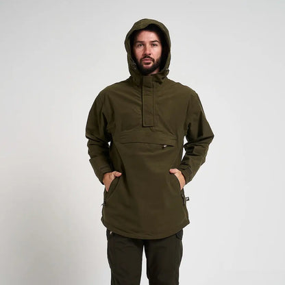 Olive green Jack Pyke Galbraith Smock hooded anorak with half-zip and pockets