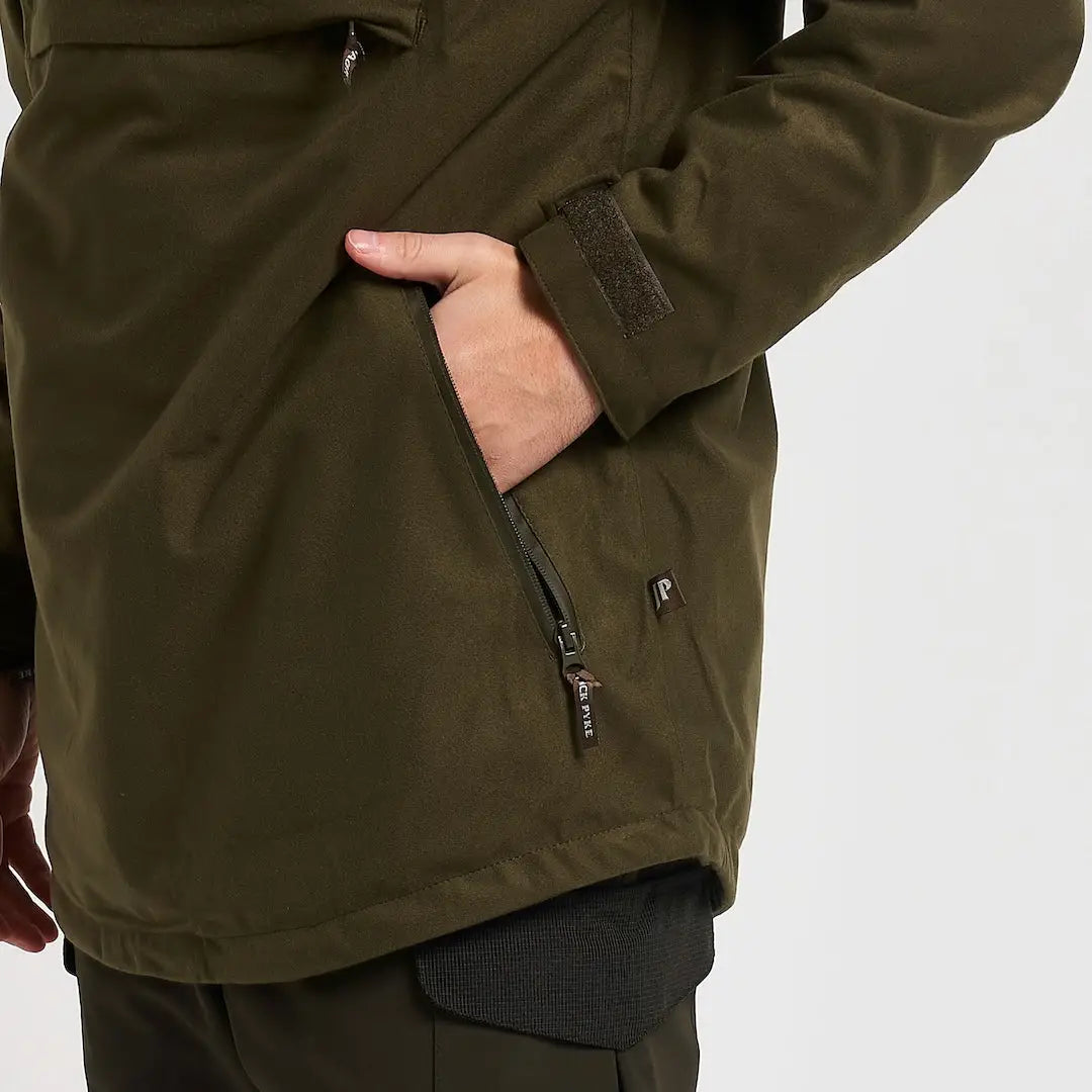 Olive green Jack Pyke Galbraith smock with zip pocket and cuffs