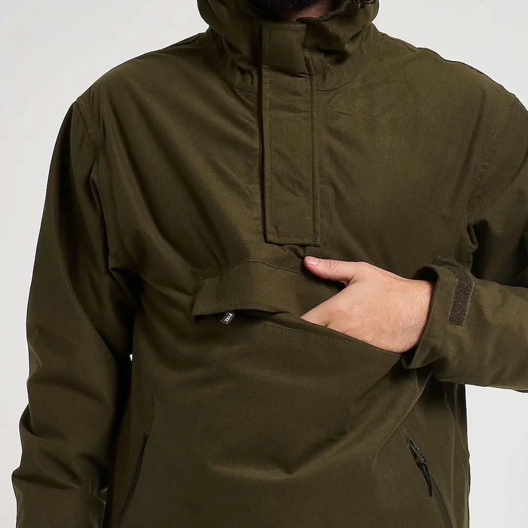 Olive green Jack Pyke Galbraith smock with high collar and zip pocket