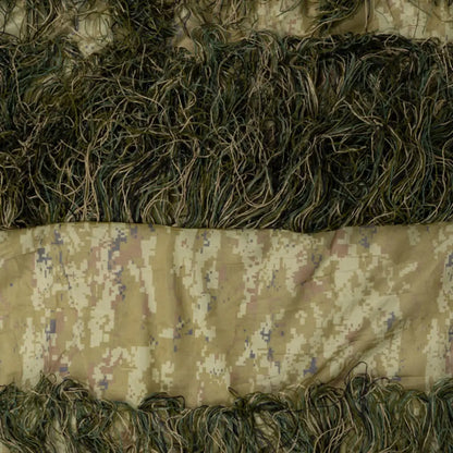 Camouflage fabric for Jack Pyke Ghillie Hide Net with green threads and tan strip