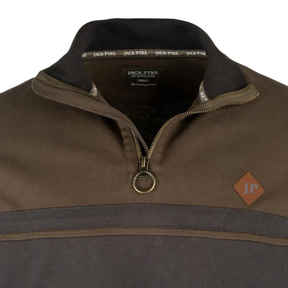 Jack Pyke brown half zip contrast sweatshirt with leather chest patch