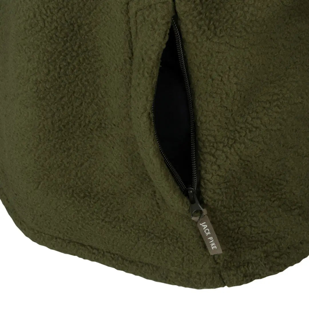 Olive green Jack Pyke half zip sherpa fleece pullover with zipper pocket