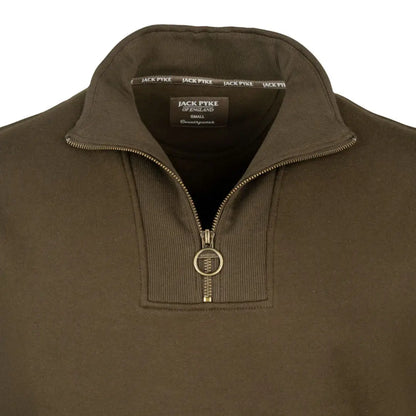 Olive green Jack Pyke half zip sweatshirt with ribbed collar