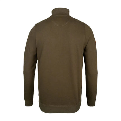 Olive green Jack Pyke half zip sweatshirt with high collar and ribbed cuffs