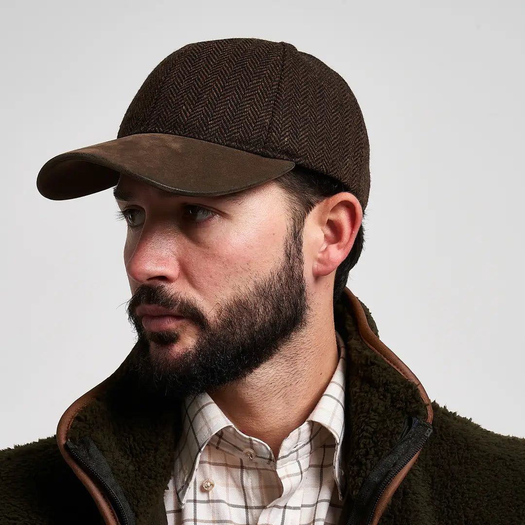 Jack Pyke Herringbone Baseball Cap with brown suede brim
