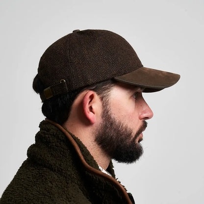 Jack Pyke herringbone baseball cap in brown with suede brim