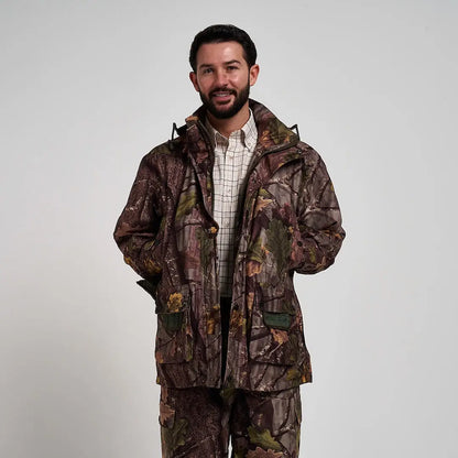Jack Pyke Hunter jacket in brown green camo with hood and zipper